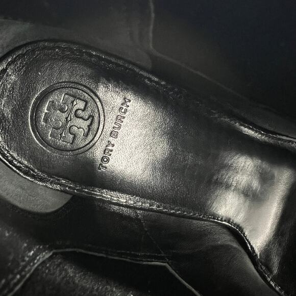 TORY BURCH Gemma Open Toe Ankle Booties Womens 8.5 Black Suede Stacked Heel 65mm - Picture 8 of 11